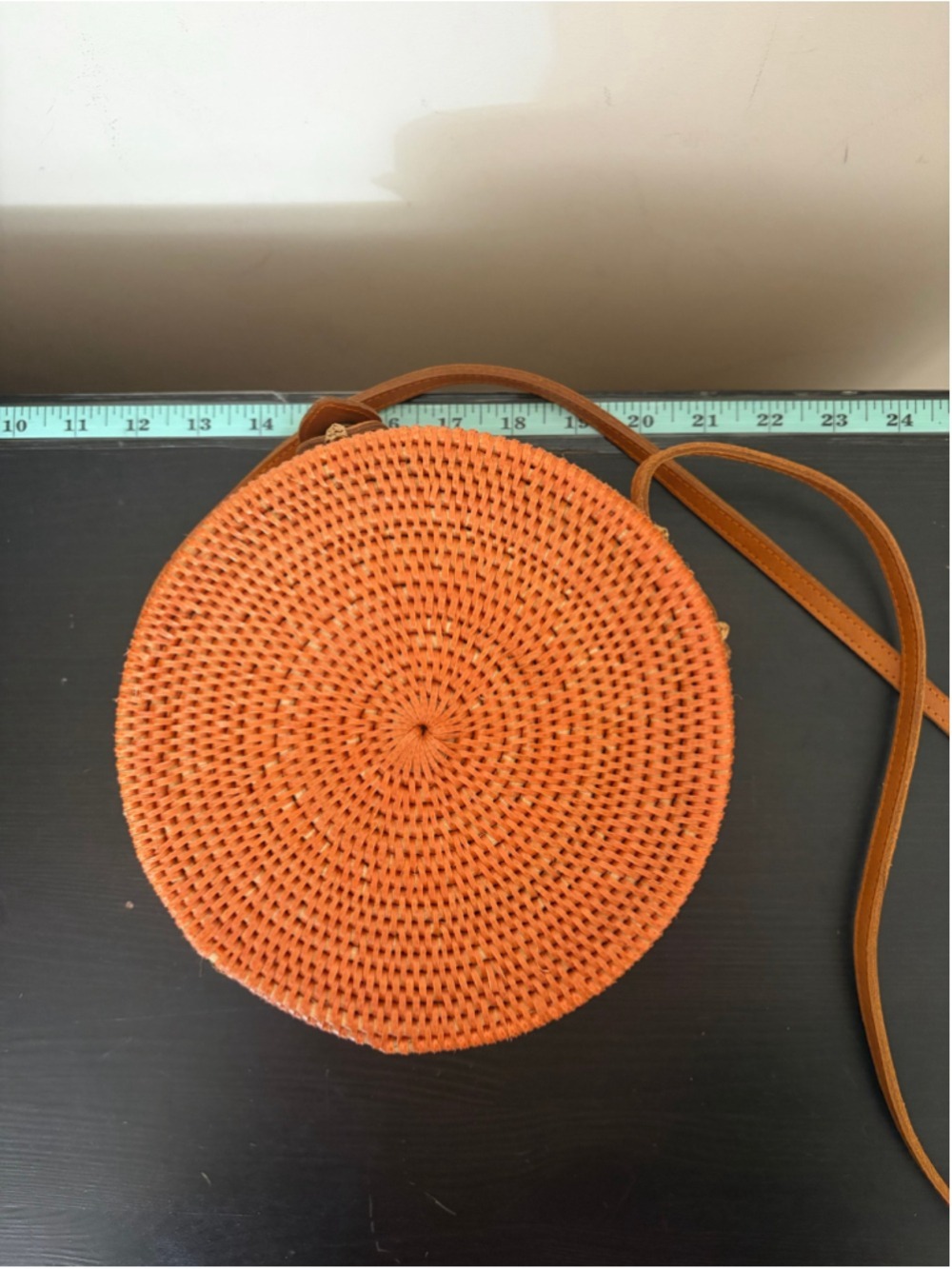 Koret Round Rattan Crossbody Bag Woven Straw Wicker Boho Circle Purse Leather - Picture 12 of 12